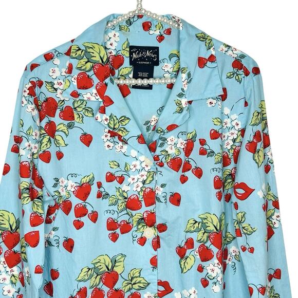 Nick & Nora Strawberry Pajama Top Womens Large Sleepwear‎ Summer Retro Country - Picture 3 of 13